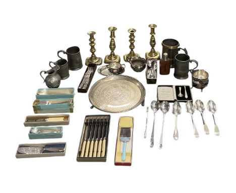 ARTHUR PRICE &amp; CO LTD; a cased George V hallmarked silver baby feeding spoon and food pusher, Birmingham 1929, and a quan