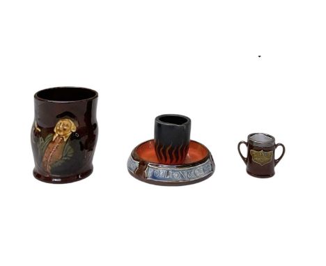 ROYAL DOULTON; a Kingsware Hogarth Collection beaker, signed 'Noke', height 9.5cm, diameter 7cm, a further Royal Doulton King