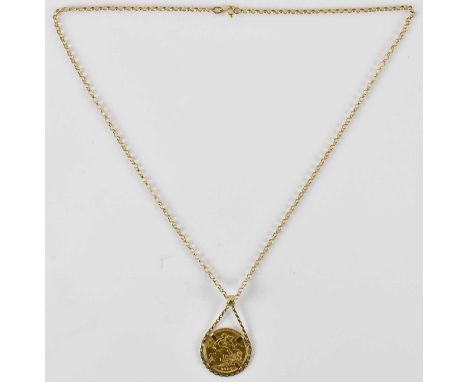 A Queen Victoria 1897 full sovereign, with old head, George and Dragon, Melbourne Mint, in 9ct rope effect pendant mount, on 
