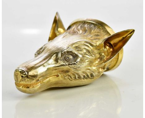 JOHN LAUTIER; a fine George III hallmarked silver gilt stirrup cup modelled as a fox head, London, 1773, weight 4.1ozt / 128g