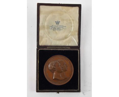 A Victorian bronze medallion commemorating the marriage of Albert Edward Prince of Wales and Alexandra Princess of Denmark, d