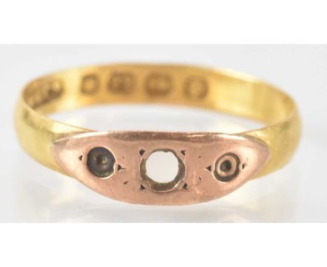 A 22ct yellow gold ring (lacking stones), size L, approx 1.6g.
