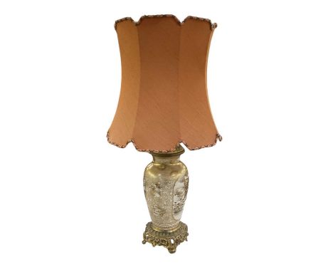 A Japanese Satsuma vase, with gilt metal mounts (converted to a lamp), height to top of vase 42cm.
