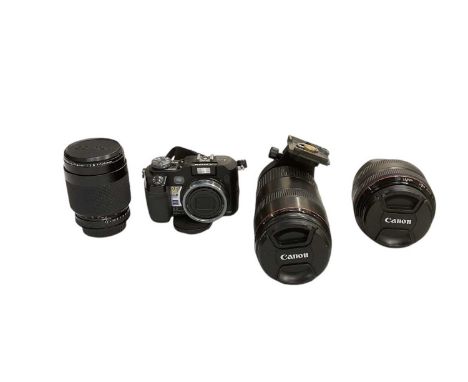 CANON; an 80-200mm cased macro lens, a 100mm Contax macro lens, an 85mm F1.2L Canon lens and a Sony 7.2 megapixel Cyber-shot 