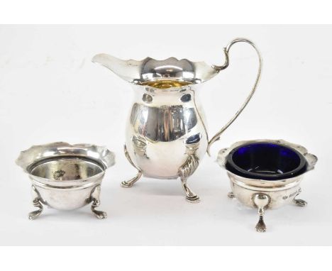 A modern hallmarked silver cream jug, Birmingham 1991, and a pair of William Hutton &amp; Son Birmingham hallmarked silver op