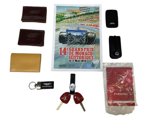 Two uncut Ferrari 458 keys, a Bentley Ettinger key in leather case, a keyless entry Aston Martin key, Aston Martin Bristol ke