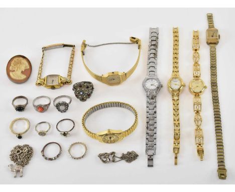 A small quantity of costume jewellery and lady's watches including Sekonda, Oris, Orient, Pierce, etc (19).