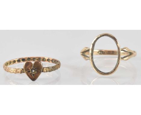 Two 9ct gold rings, both af, combined approx 2.8g.Condition Report: The large ring is missing its insert, the small ring is m