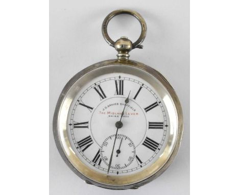 J G GRAVES OF SHEFFIELD; a 935 grade silver 'The Midland Lever' Swiss made open face pocket watch, the white enamel dial set 