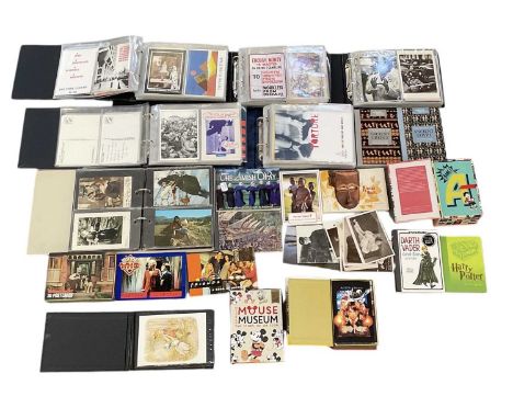 A collection of postcards, mainly relating to politics and civil society, contained in six albums, a box and loose, and a sma