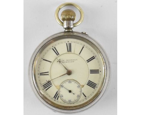 JW WIGNALL, BURNLEY; a Victorian open face silver cased pocket watch with maker's name to the front, Roman numerals, outer mi