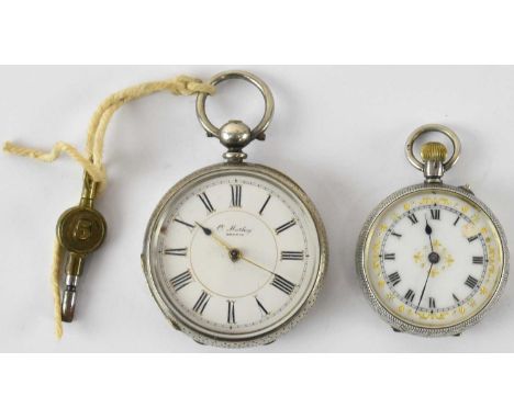 C MATHEY; a 19th century fine silver open face fob watch, the white enamel dial set with Roman numerals and subsidiary second