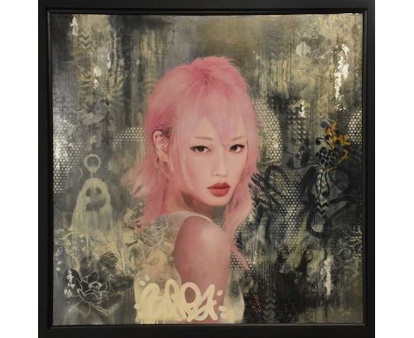 † TROIKA; oil on board, 'Pink Is The Way', signed verso, 121 x 121cm, framed.