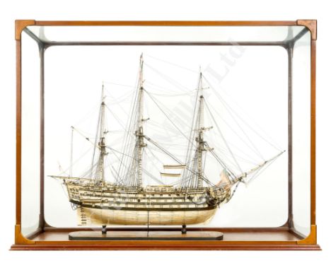 AN IMPRESSIVELY LARGE NAPOLEONIC PRISONER-OF-WAR-STYLE BONE AND WOOD SHIP MODEL FOR A FIRST RATE SHIP OF THE LINE the carved 