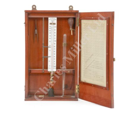 A LATE 19TH-CENTURY MAXIMUM AND MINIMUM THERMOMETER BY NEGRETTI &amp; ZAMBRA, LONDON signed as per title on front of opaque g
