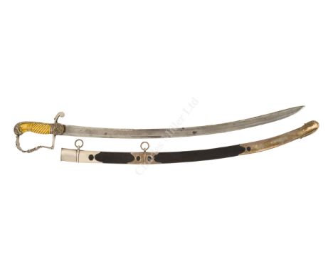 Ø AN UNIDENTIFIED NAVAL SWORD, THE HILT POSSIBLY CAPTURED DURING THE WAR OF 1812the 30¼in. curved steel blade with simple etc