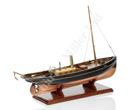AN ATTRACTIVE EDWARDIAN LIVE STEAM LAUNCH the hull carved from the solid with 'coppered' bottom, scored oak deck with polishe
