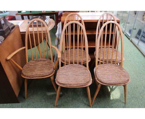 Set of 5 Ercol Blonde Elm Shaker style Chairs with blue label 
