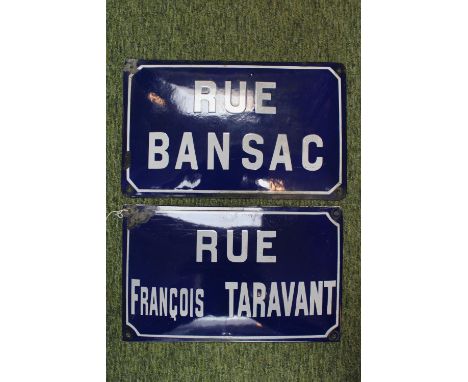 2 Antique French Enamel road signs 'Rue Francois Taravant &amp; Rue Bansac 