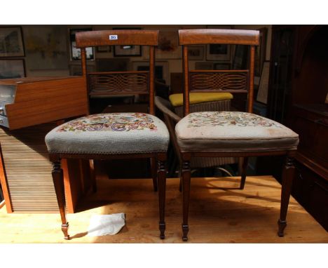 Pair of Inlaid Bedroom chairs with upholstered tapestry seats 