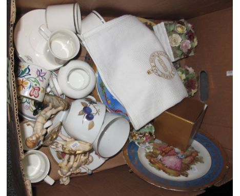 Box of assorted china to include; Coalport commemorative plate, Poole pottery items, Aynsley floral bouquets etc. (B.P. 24% i