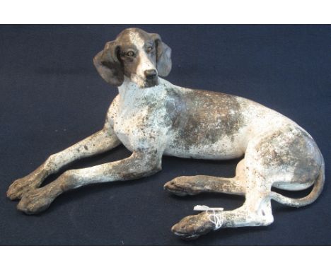 Raku fired modern ceramic study of a recumbent pointer dog by Sallie Wakely with original receipt and biography. 37cm long ap