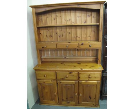 Modern pine two stage rack back dresser with fitted spice drawers. (B.P. 24% incl. VAT)