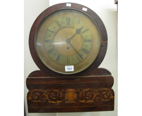 Early 19th Century inlaid rosewood drumhead shaped wall clock on a single fusee movement with Roman brass chapter ring marked