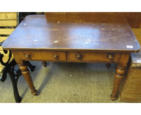 Victorian two drawer side table on ring turned legs. (B.P. 24% incl. VAT)