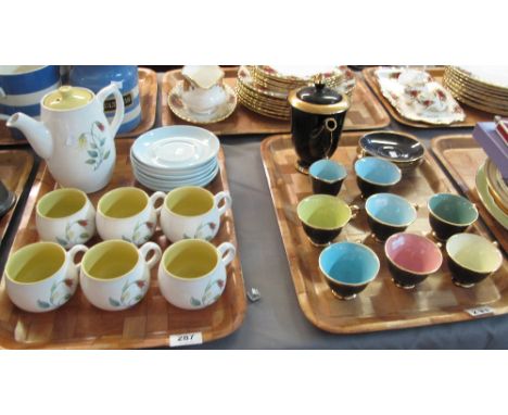 Thirteen piece Langley stoneware coffee service, together with a Norwegian black and multi-coloured fifteen piece tea set. (2