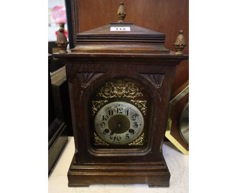 Early 20th Century oak cased two train bracket clock having silvered Arabic brass face. 37cm high approx. (B.P. 24% incl. VAT