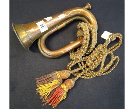 Henry Potter & Company Limited brass bugle dated 1915 and engraved 'Athletes batt BVR' with braided lanyard. (B.P. 24% incl. 