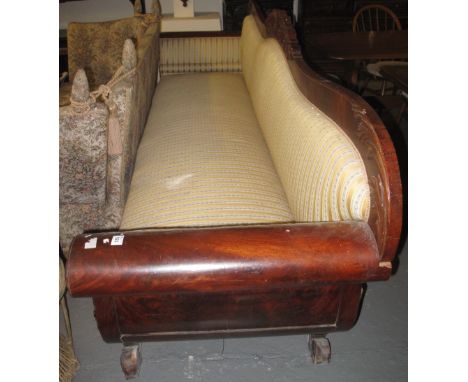 Large Victorian mahogany carved and upholstered double ended sofa. (B.P. 24% incl. VAT)