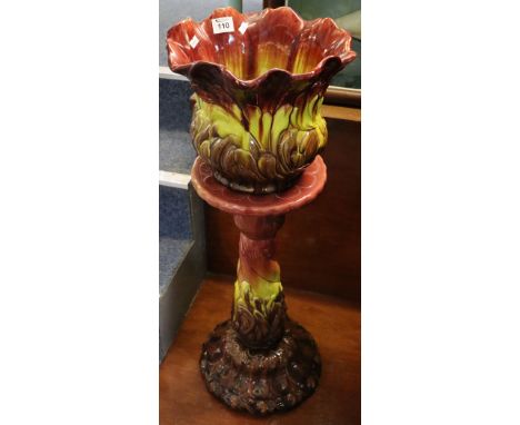 Bretby pottery art nouveau design jardiniere with separate stand. Impressed marks. (B.P. 24% incl. VAT) CONDITION REPORT: 3 c