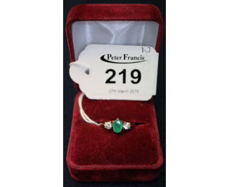 9ct gold emerald and cubic zirconia ring. (B.P. 24% incl. VAT) CONDITION REPORT: Size N.