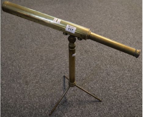 Dolland of London brass single drawer telescope on tripod stand. (B.P. 24% incl. VAT) 