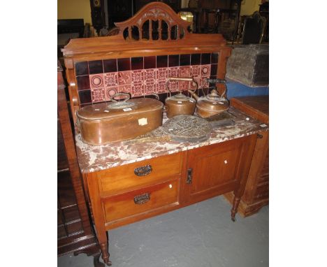 Early 20th Century satinwood tile back marble top washstand. (B.P. 24% incl. VAT)