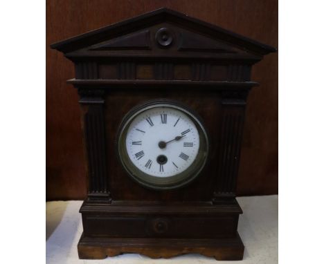 Early 20th Century oak architectural mantel clock with Roman enamel face. (B.P. 24% incl. VAT)  