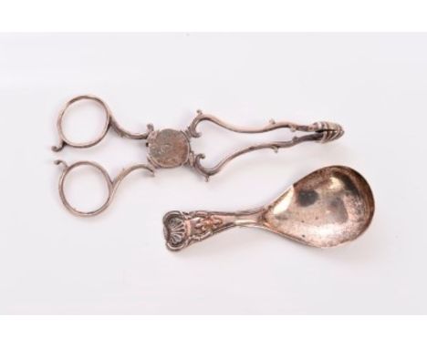 Pair late 18th century silver sugar nips with engraved decoration and initial and shell bowls, Thomas & William Chawner, toge