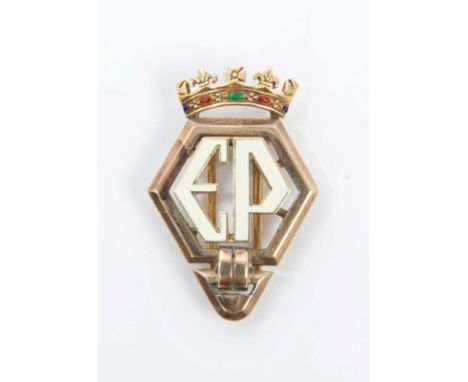 TRH The Princess Elizabeth and The Duke of Edinburgh - a rare Royal Presentation gold and enamel brooch with crowned EP ciphe