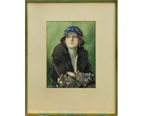 Doris Pusinelli (1900 - 1976), watercolour portrait of a 1920s lady, Miss Moxon, signed and dated '23, in glazed frame, 37cm 