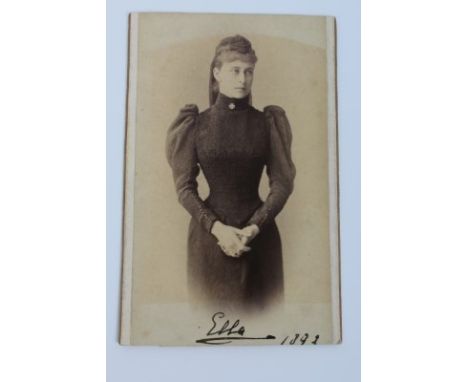 HIH Grand Duchess Elizabeth of Russia - signed portrait photograph, signed and dated in ink 'Ella 1892', 16cm x 10cm