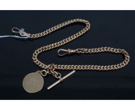 Gold (9ct) curb link watch chain with gold fob, 38cm length CONDITION REPORT Total gross weight 47 grams