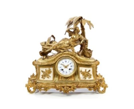 19th century mantel clock with French eight day movement, silk suspension and outside count wheel striking on a bell signed '