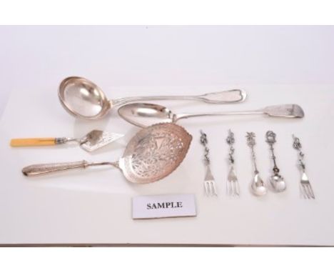 Selection of miscellaneous silver, silver plate and white metal including Christofle silver plate, ladle, two other serving s