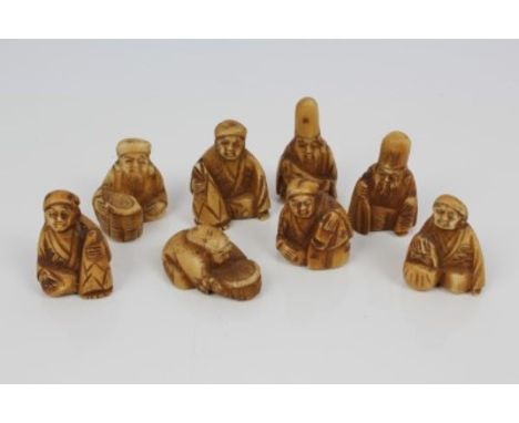 Eight late 19th / early 20th century Japanese carved ivory netsuke figures, 1.4cm - 4cm high