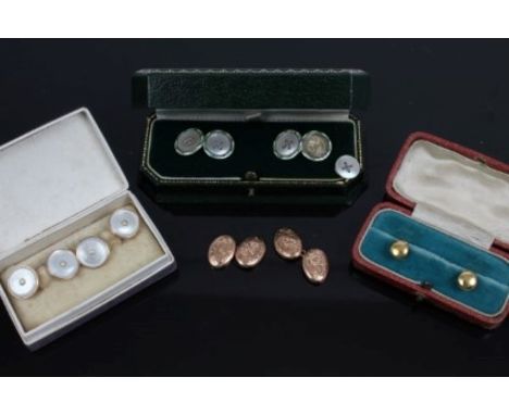 Pair silver and enamel cufflinks with mother of pearl panels, pair of mother of pearl cufflinks, pair rose gold (9ct) cufflin