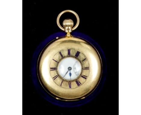 Fine quality Victorian gold (18ct)half hunter keyless pocket watch by London & Ryder, 17 New Bond Street, London with engrave