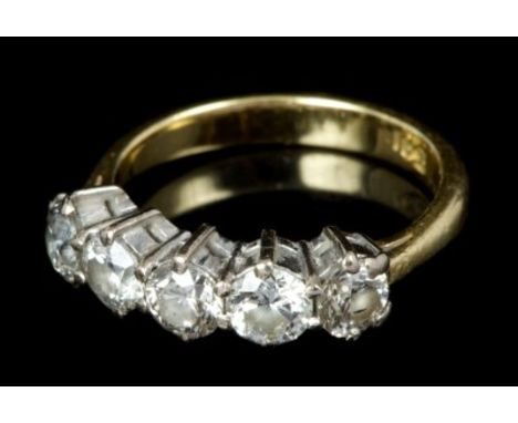 Diamond five stone ring with five brilliant cut diamonds estimated to weigh approximately 1.50 carats in total, in claw setti