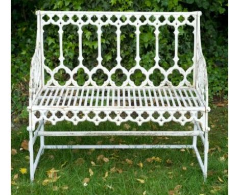 Victorian Gothic cast iron bench of small proportions, 97cm